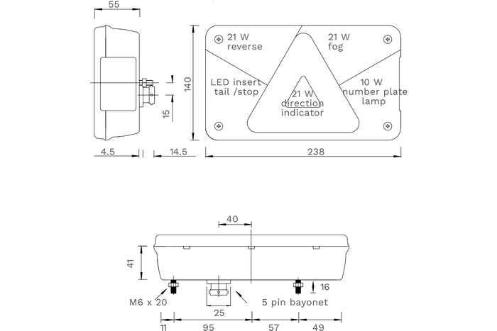 ASPÖCK Multipoint V LED baklykt, 6 funksjoner, venstre
