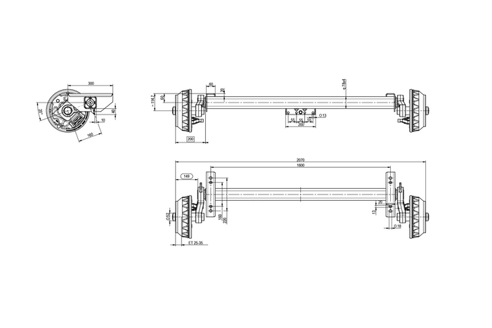KNOTT VGB18MV bremseaksel for tilhenger / bergingsbil 1800kg 1600mm 2070mm 5x112