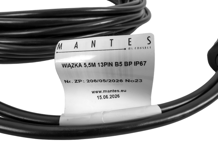 MANTES elektrisk installasjon, båthengerledningsnett, 5,5 m, 13-pins plugg, 2x5-pins bajonetter
