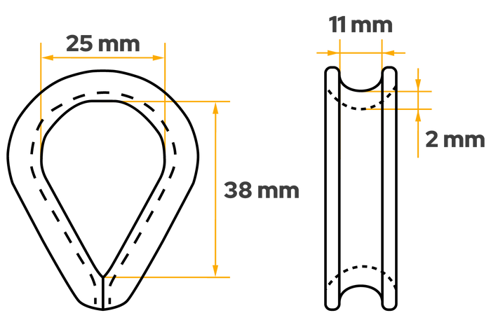 DROMET KU10 tau fingerbøll stål hjerteskjell 10mm