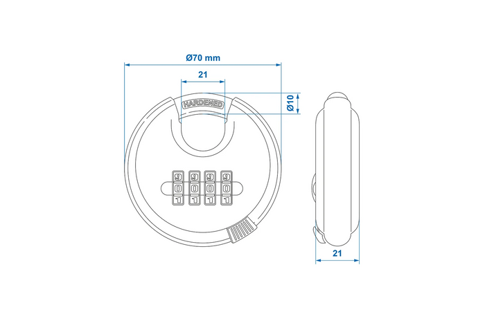 Rund hengelås med kombinasjonslås ProPlus 341317 bøylehengelås med kode 70 mm