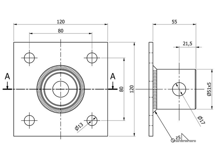 Komplett veivstøtte S.170033 + adapter S.29317 SIMOL for 1300kg planhenger
