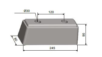 Gummistøtfanger / rektangulær støtfanger 24,5x8x9 cm