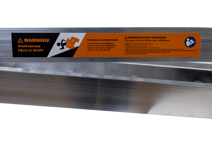 UNITRAILER ALR003 sammenleggbar rampe aluminiumsrampe for tilhenger 221 cm 340 kg med belte og støtte