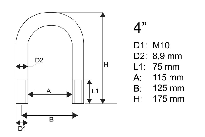 M10 U-bolt med muttere og skiver 115/175