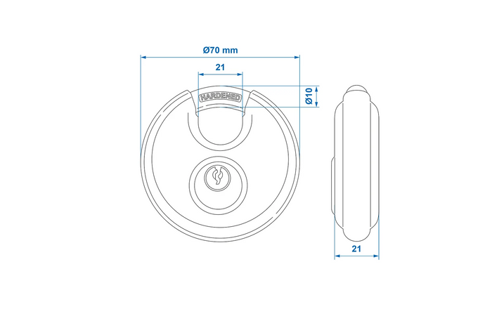 Sett med to ProPlus 341319S runde hengelåser, skivelåser, 70 mm