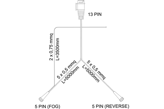 MANTES elektrisk installasjon, tilhenger trekkvogn sele, 5m, 13 PIN støpsel, 2x 5 PIN bajonetter