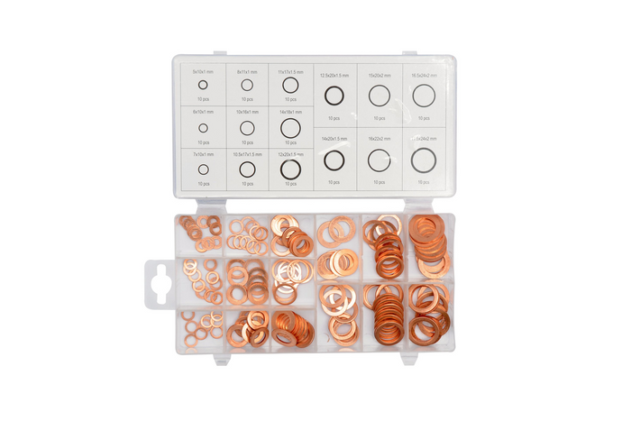 YATO YT-06871 kobberskiver sett med 150 deler.