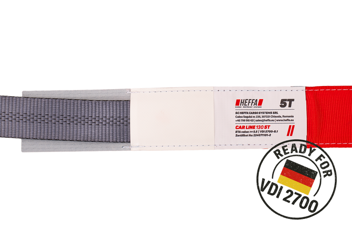 Sett med fire HEFFA CARLINE 130 tilhengertransportbelter, hjulsikringsbelter 2,8m/50mm/5t VDI 2700