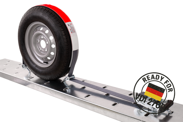 Sett med fire HEFFA CARLINE 130 tilhengertransportbelter, hjulsikringsbelter 2,8m/50mm/5t VDI 2700