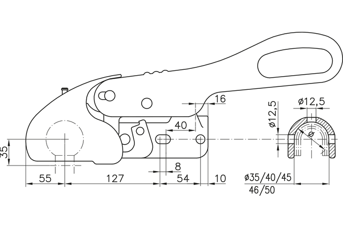 WINTERHOFF WS3000 kulefeste med stabilisator for en 3000 kg tilhenger med 35-50 mm rørdrag, støpejern