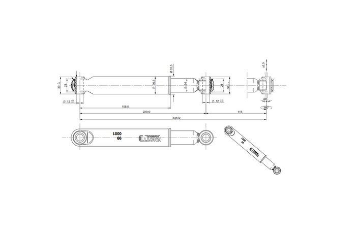Sett med to KNOTT 990001 støtdempere for tilhengeraksler 750–1800 kg for enkle og tandemaksler