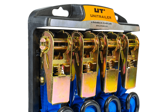 Sett med fire transportbelter med strammer UNITRAILER 4m/25mm/0,68t blå