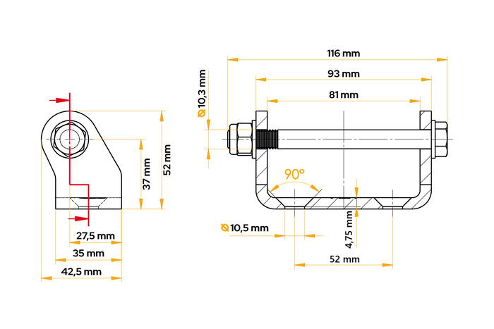 STEELPRESS UH-01 innebygd hengselholder for montering på tilhengersiden