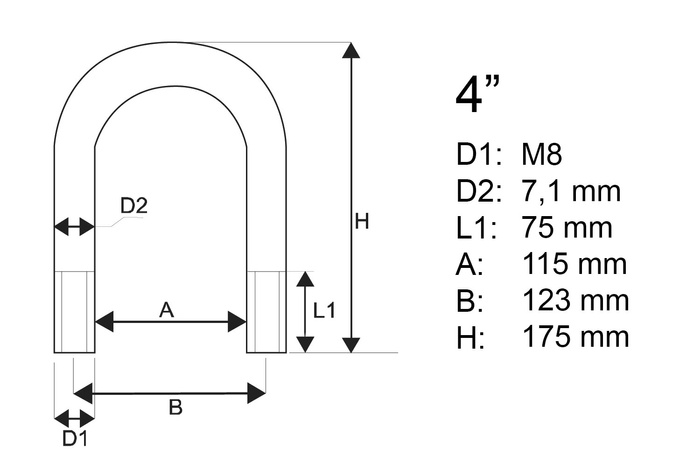 M8 rund U-bolt med muttere og skiver 115/175