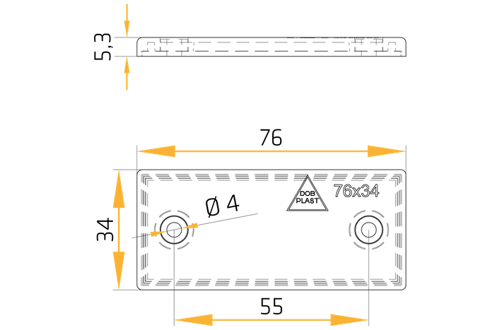 Hvit refleks 76x34 mm med hull