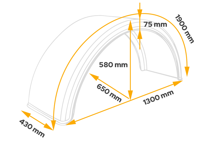 Skvettskjerm for tilhenger 19,5-22,5" DOMAR DK1675 hjulbue 1300/430 mm