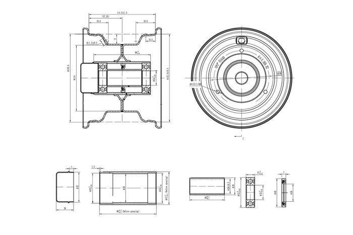UNITRAILER stålfelg 4.5Ax6"H2 3x96 med lagre 6205-2RS
