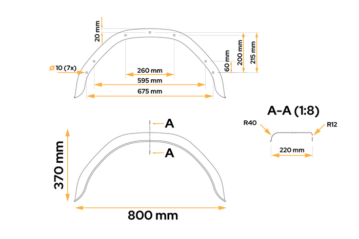 Tilhengerskjerm 15-16" DE HAAN HMHR2280 hjulbue 800/220mm