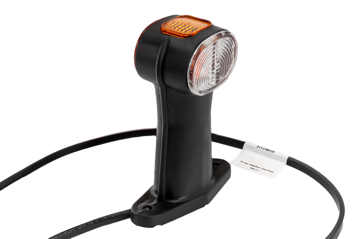 Sett med to ASPÖCK SUPERPOINT II universelle markeringslamper på en gummiarm