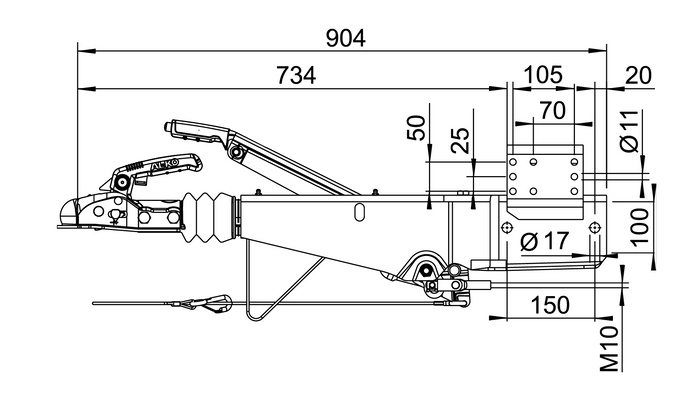 AL-KO 161S påløpsanordning med AK161 tilhengerfeste for en 1600 kg tilhenger med firkantet drag