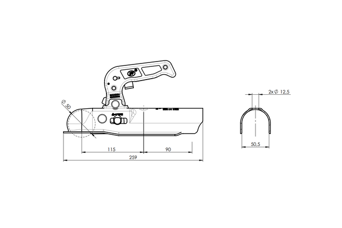 STEELPRESS BC-800C kulekobling for 800 kg tilhenger med 50 mm rørformet dragstang