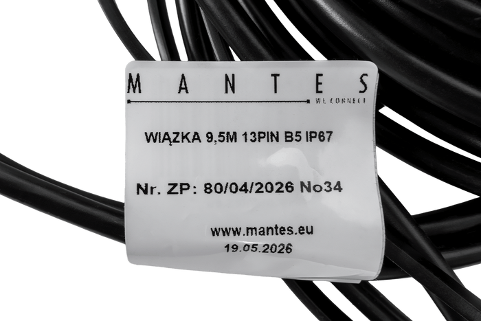 MANTES elektrisk installasjon, båthengerledning, 9,5 m, 13-pins plugg, 2x5-pins bajonetter