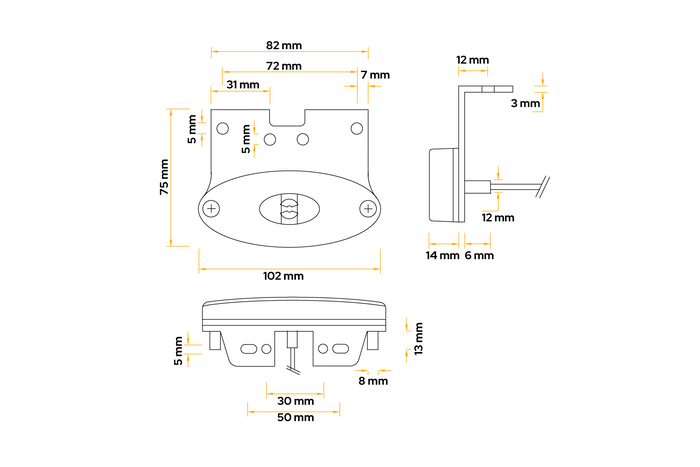 ASPÖCK FLATPOINT II LED-markeringslampe, oransje, universal, med brakett