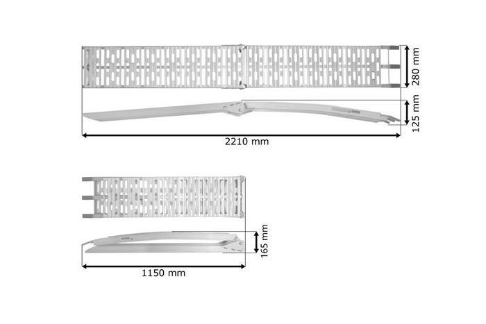 UNITRAILER ALR003 sammenleggbar rampe aluminiumsrampe for tilhenger 221 cm 340 kg med belte og støtte