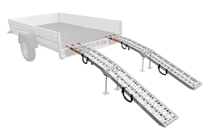UNITRAILER ALR003 sammenleggbare ramper aluminiumsramper for tilhengere 221 cm 680 kg med belte og støtte, sett med 2
