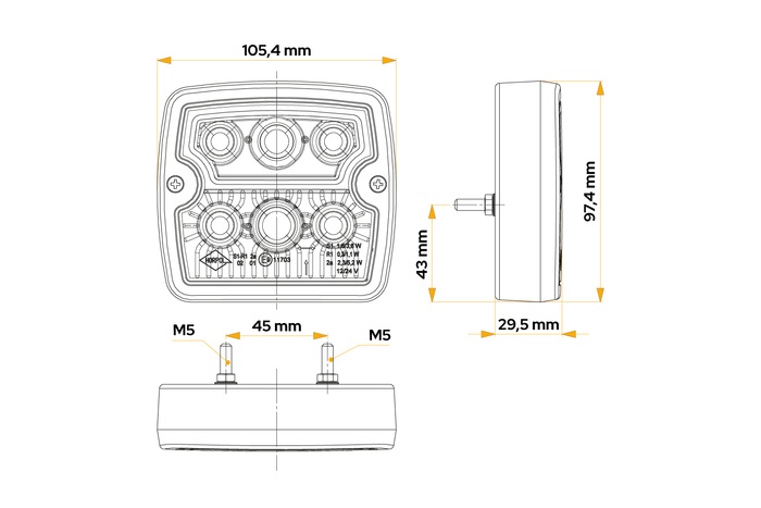 HORPOL LZD 967 LED-baklys 3 funksjoner universal