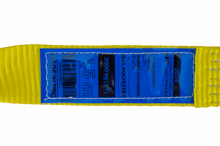 Slepetau med kroker UNITRAILER slepestropp 4,5m/50mm/3t gul