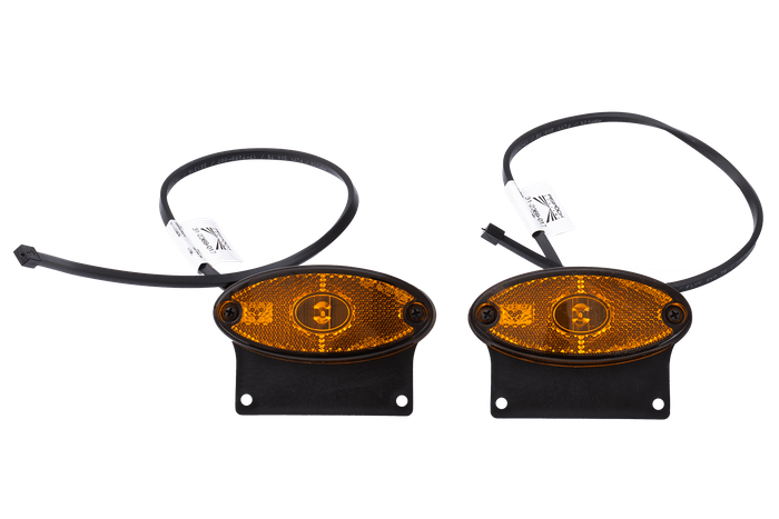 Sett med to ASPÖCK FLATPOINT II LED-markeringslamper, oransje, universal, med brakett