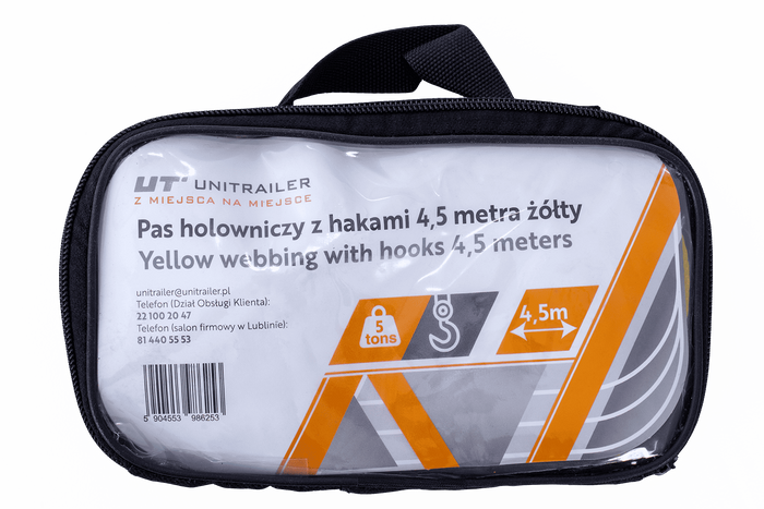 Slepetau med kroker UNITRAILER slepestropp 4,5m/50mm/5t gul