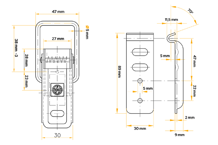 Sidefeste med lås WINTERHOFF BV 60-1 + BVG 60-A komplett tilhengersidelukking