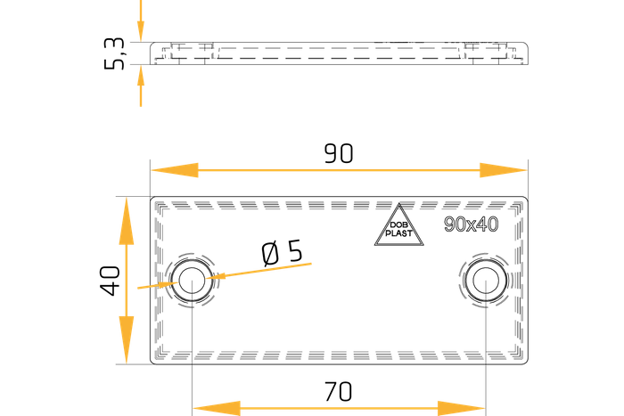 Rektangulære hvite reflekser med hull DOBPLAST 90x40mm SETT 4x reflekser