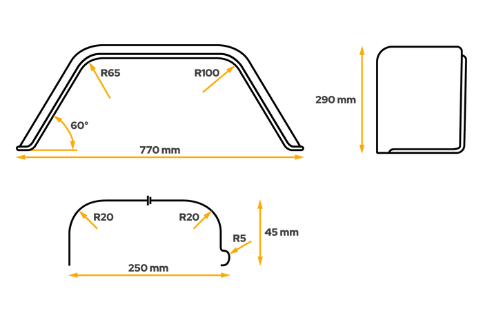 Tilhengerskjerm 14" CHORUS hjulbue 770/250mm
