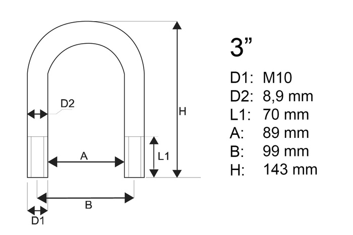 M10 U-bolt med muttere og skiver 89/143