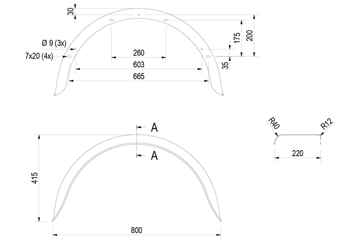 Sett med to skjermer for 15-16" DE HAAN HR 2280 tilhenger, hjulbuer 800/220mm