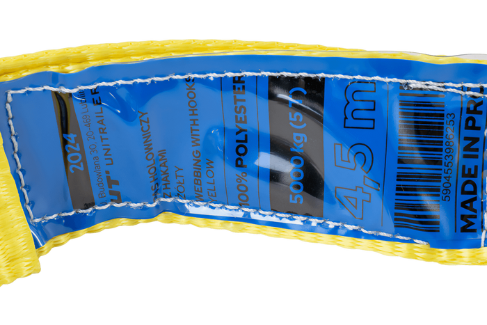 Slepetau med kroker UNITRAILER slepestropp 4,5m/50mm/5t gul