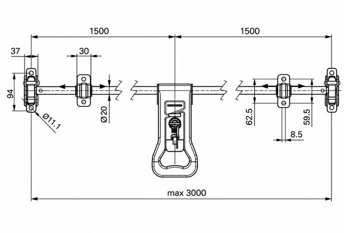 STEELPRESS ZD-03 V.3 låsebolt for containerhenger, dørlås 3000 mm