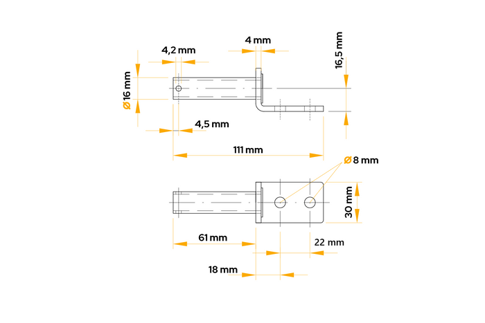 Sidehengsel med holder UNITRAILER BSCH 10-270+BSCHG 10-A komplett tilhenger sidemontering