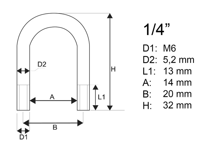 Galvanisert u-bolt klemme type B med muttere og skiver M6 x 14 (1/4")