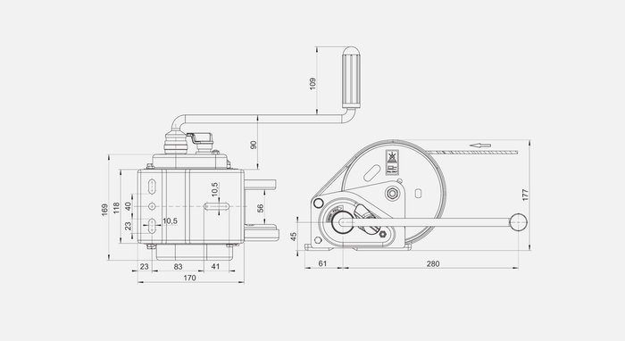 Vinsj, håndvinsj for AL-KO 900kg tilhengerbil med 7m belte, brems og automatisk avvikling