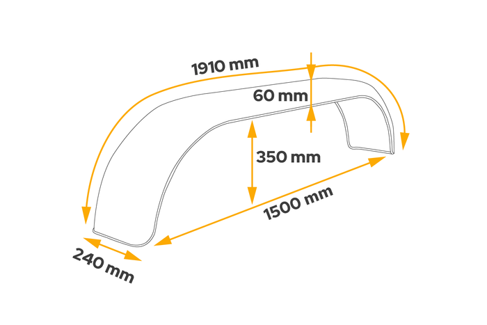 Tandemskjerm for tilhenger 13-14" DOMAR D29300 flat hjulkasse 1500/240 mm