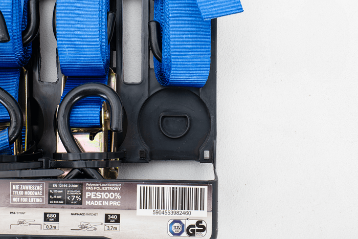 OUTLET Sett med fire UNITRAILER transportbelter med strammer 4m/25mm/0.68t blå