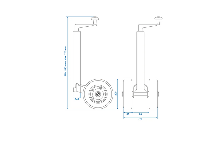 ProPlus 341508V02 støttehjul 150 kg 48 mm 550–770 mm