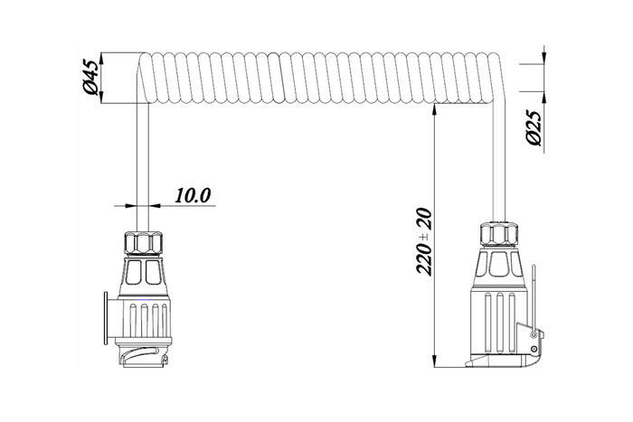 KAMAR E1384 spiralformet elektrisk kabel 3m 12V støpsel/kontakt 13PIN