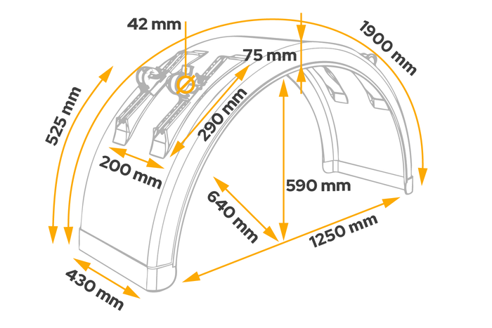 Skvettskjerm for tilhenger 19,5-22,5" DOMAR DK3075 hjulbue 1250/430 mm med monteringsbraketter
