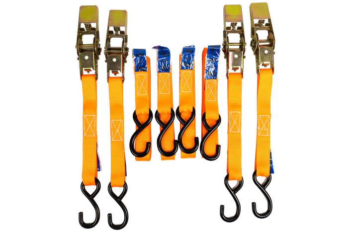 Sett med fire UNITRAILER 4m/25mm/0.68t oransje transportbelter med strammer